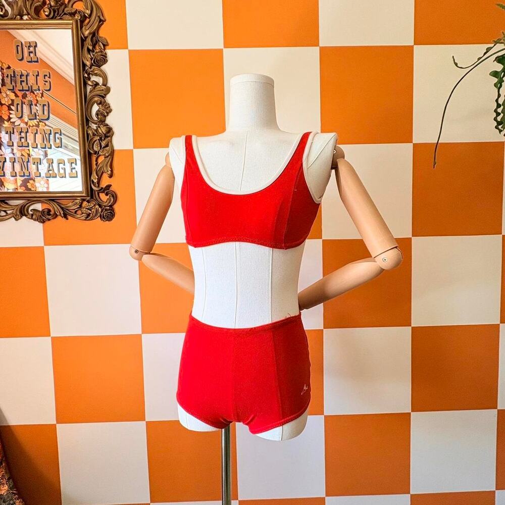50s Vintage Red and White 2 Piece Athletic Style Bikini